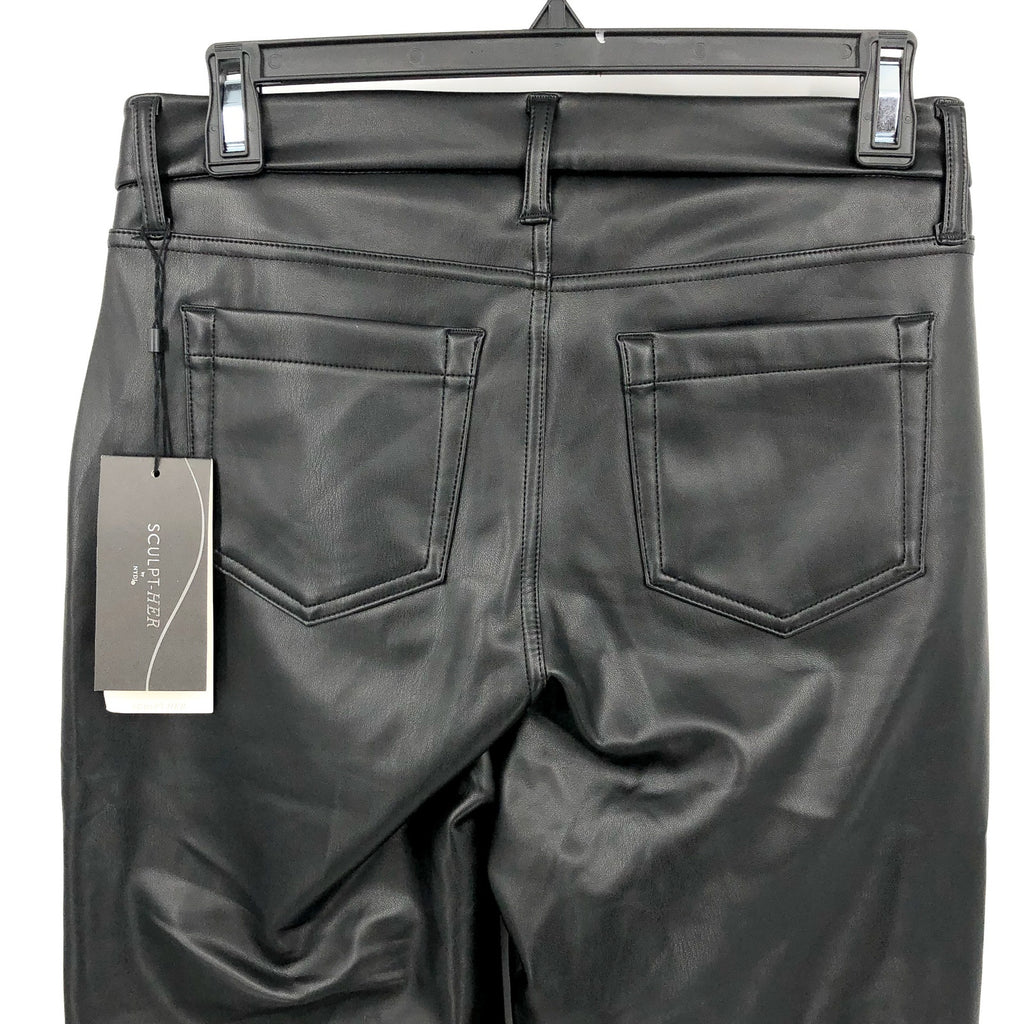 NYDJ SculptHer Marilyn Faux Leather Pants Size 2 Black Straight Leg NWT