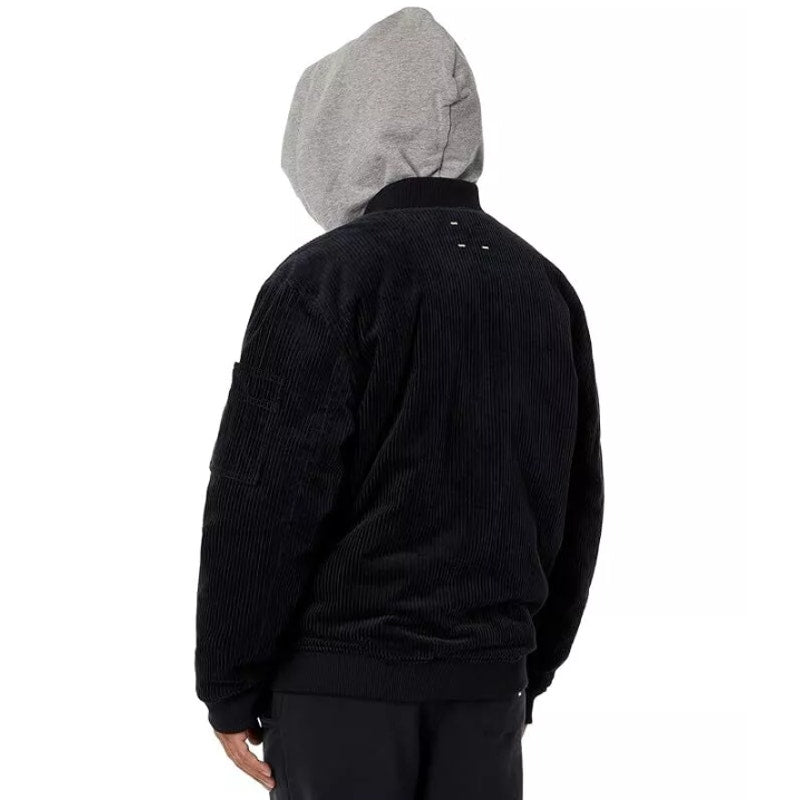 LABEL Unisex Go-To Corduroy Bomber Jacket Small Black Full Zip Long Sleeve NWT