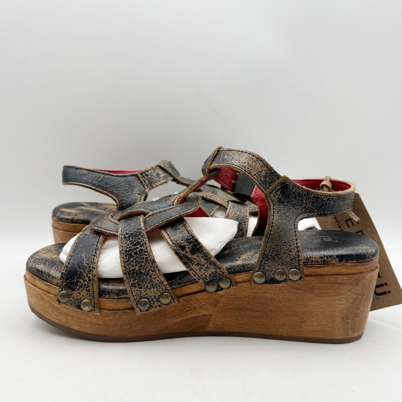 Bed Stu Womens Fabiola Sandals US 8.5 Black Distressed Leather NWT