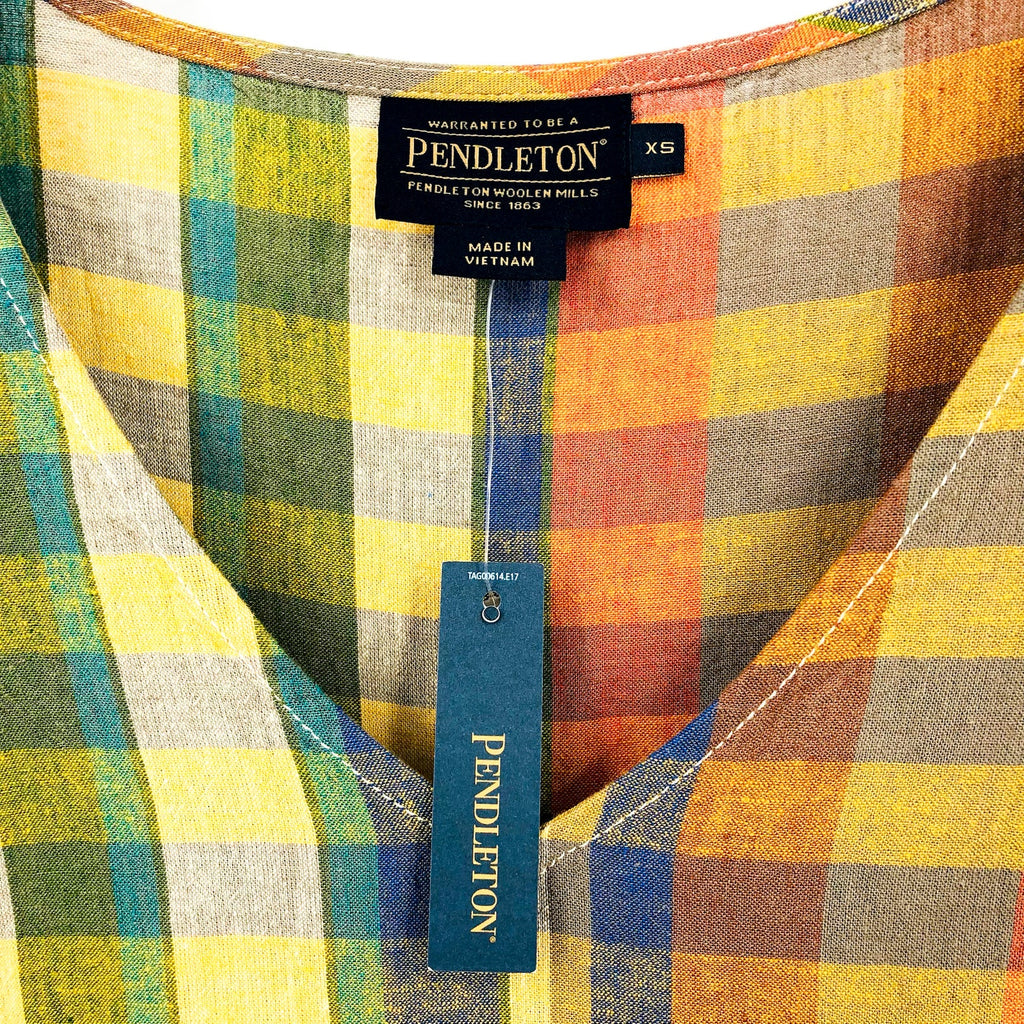 PENDLETON Women's Flora Midi Dress XS Woodash Multi Check Linen-Blend NWT