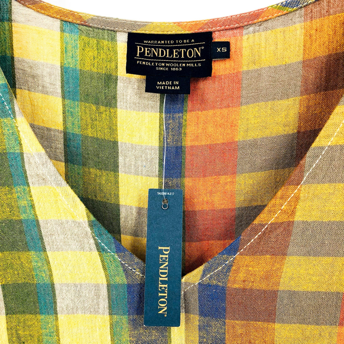 PENDLETON Women's Flora Midi Dress XS Woodash Multi Check Linen-Blend NWT