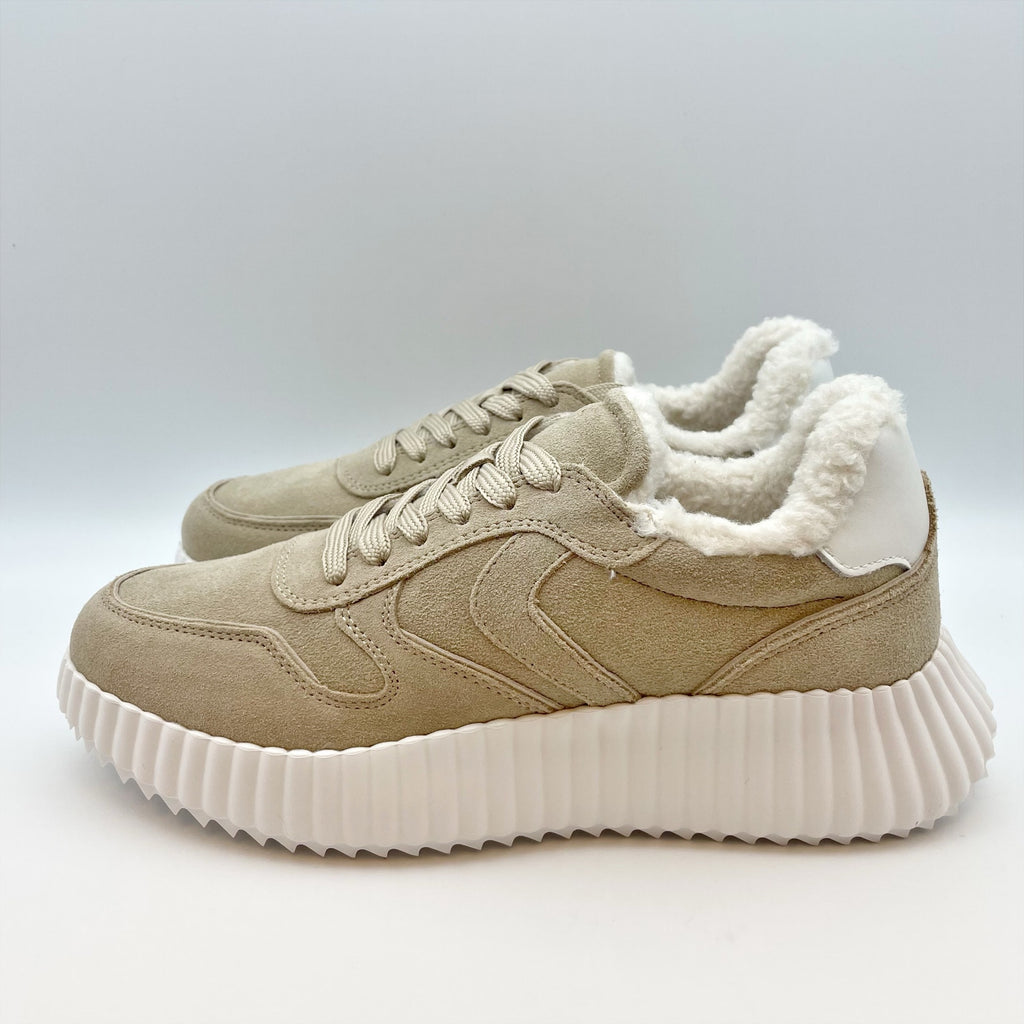Steve Madden Womens Shereen-Fur Lined Sneakers US 8 M EU 38 Taupe Grey Suede NIB