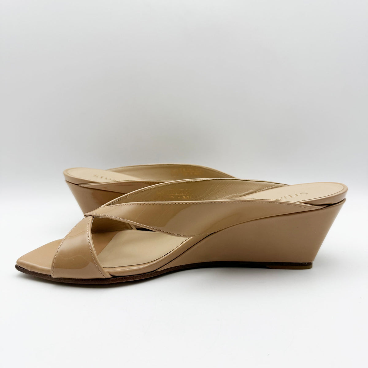 Stuart Weitzman Womens Miami 50 Wedge Slide Sandals Size 7.5 Tan Leather NIB