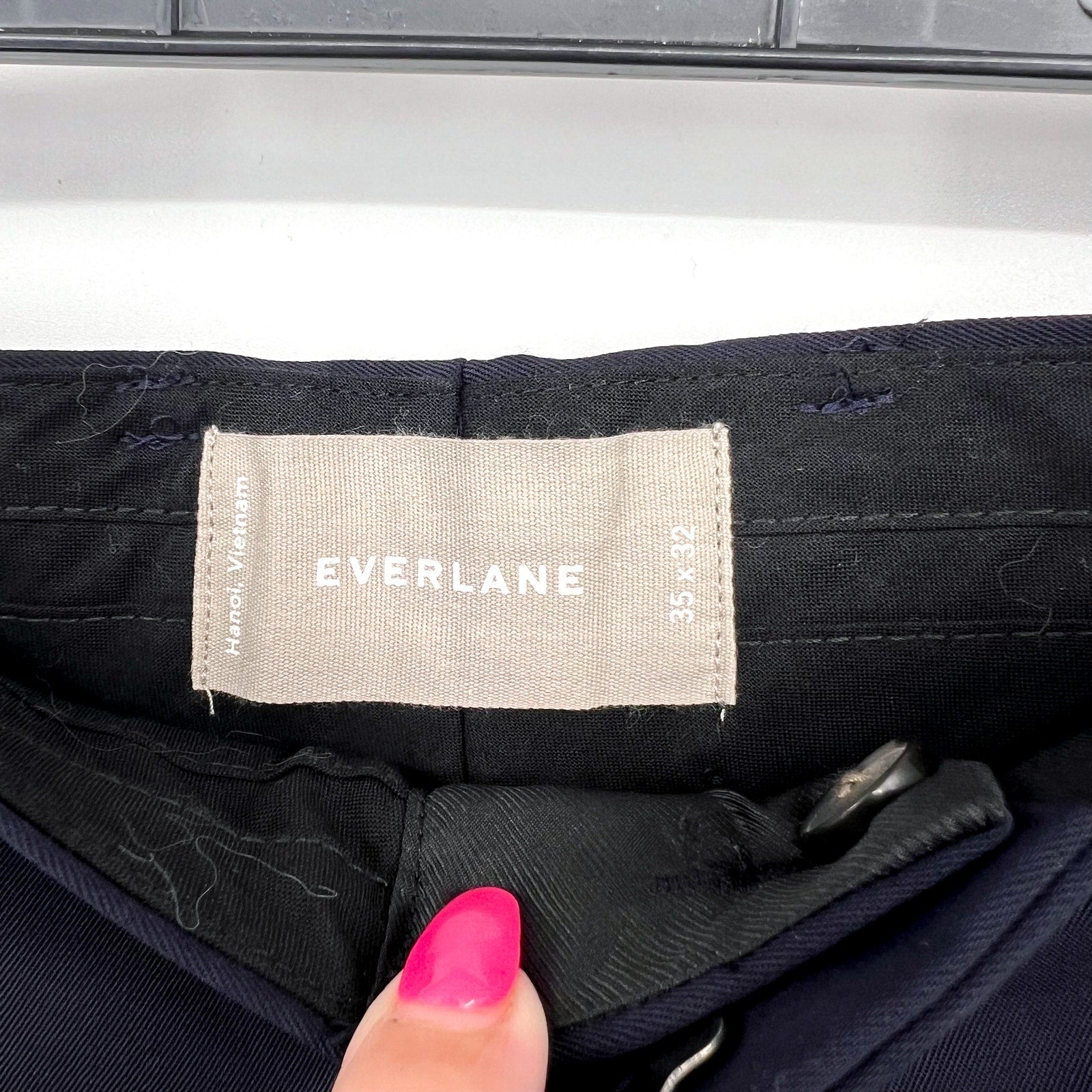 EVERLANE Men's Italian Wool Dress Pants 35x32 Navy Blue Flat Front NWT