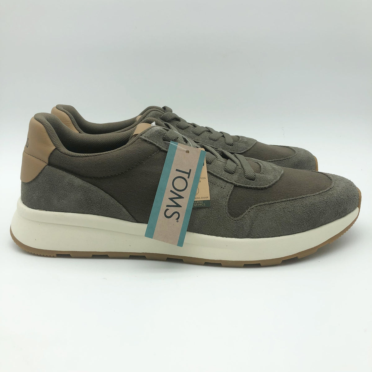 Toms Mens TRVL LITE Retro Runner Sneaker Size 8 Olive Green Suede Twill NIB
