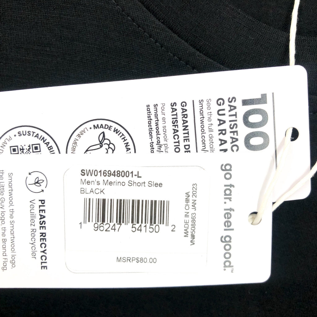 SMARTWOOL Men's Merino Short Sleeve Tee Large Black Crewneck Stretch NWT