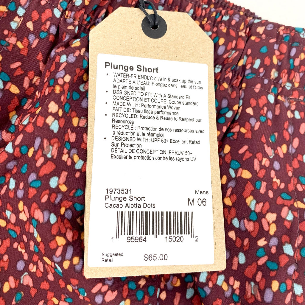 PRANA Men's Plunge Swim Shorts Medium Red Cacao Alotta Dots 6" Inseam Liner NWT
