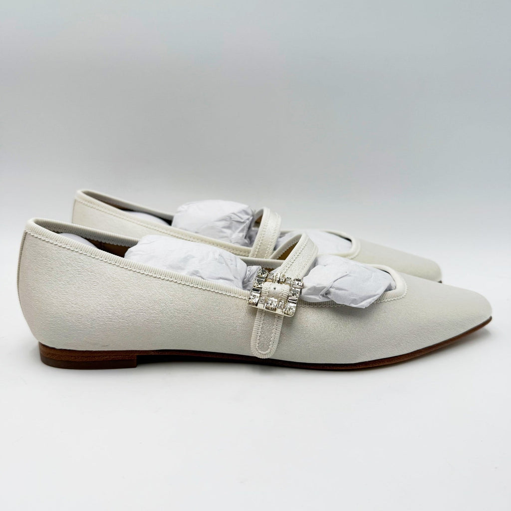 Badgley Mischka Womens Brystol Mary Jane Flats Size 8 Ivory Glitter Crystal NIB