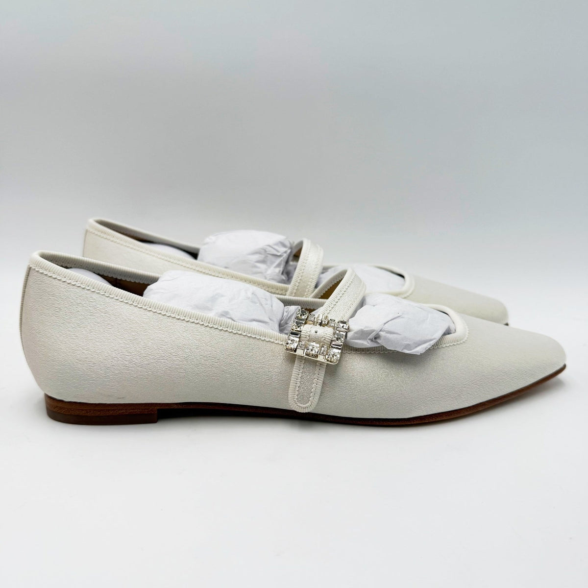Badgley Mischka Womens Brystol Mary Jane Flats Size 8 Ivory Glitter Crystal NIB