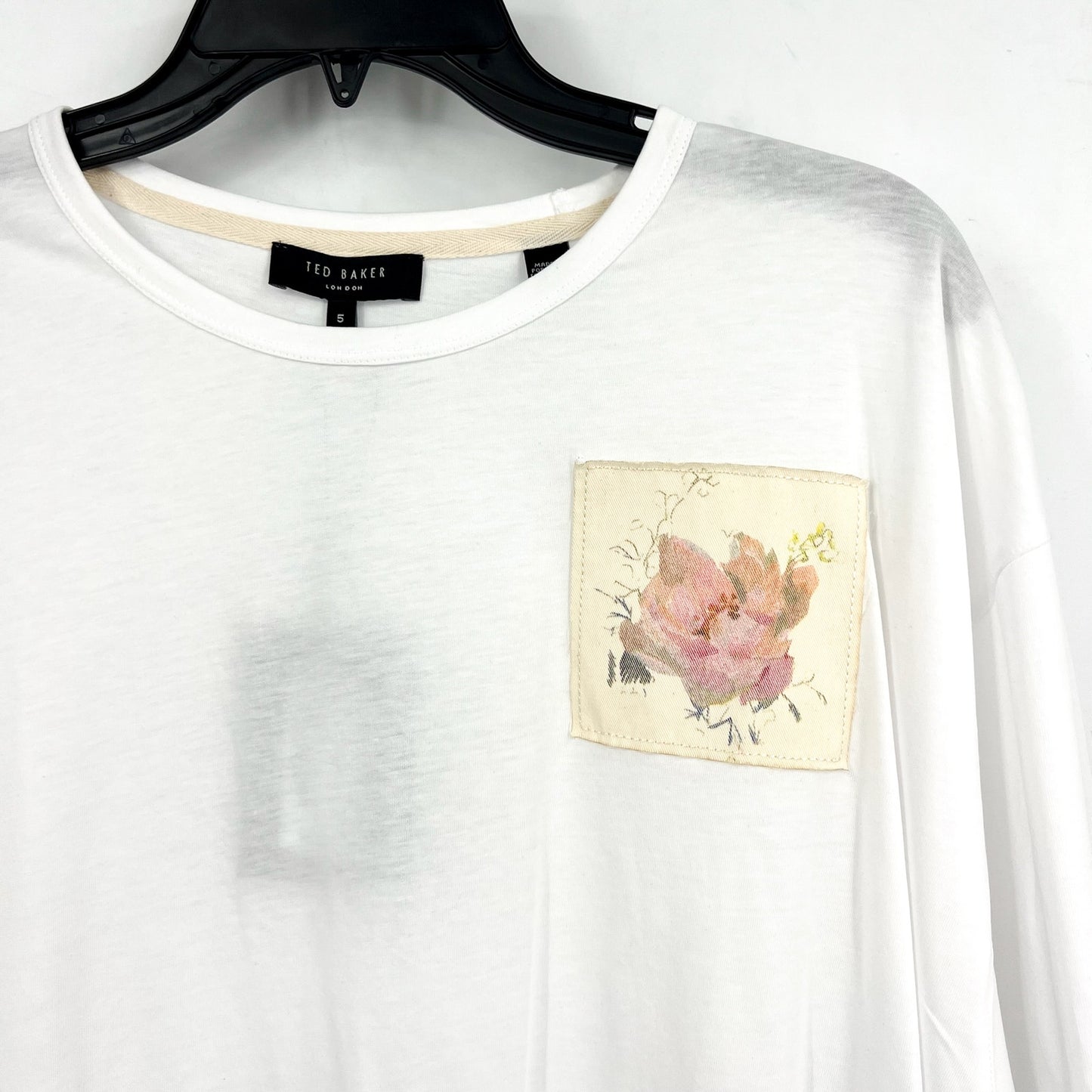 TED BAKER Men's Nofan Embroidered Logo T-Shirt Size 5 White Short Sleeve NWT