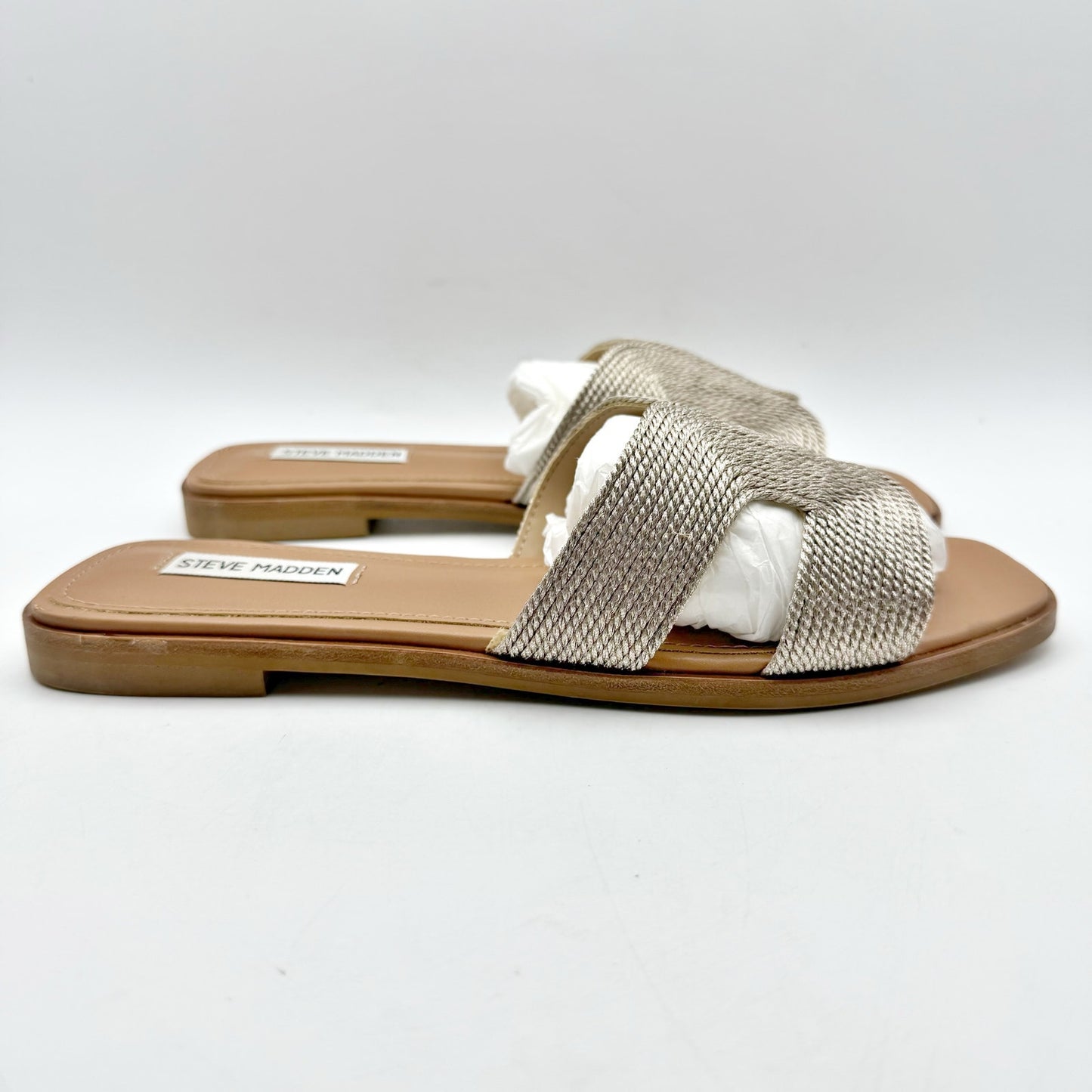 Steve Madden Womens Hadyn Braided Slide Sandals US 9.5 M Tan Metallic NIB