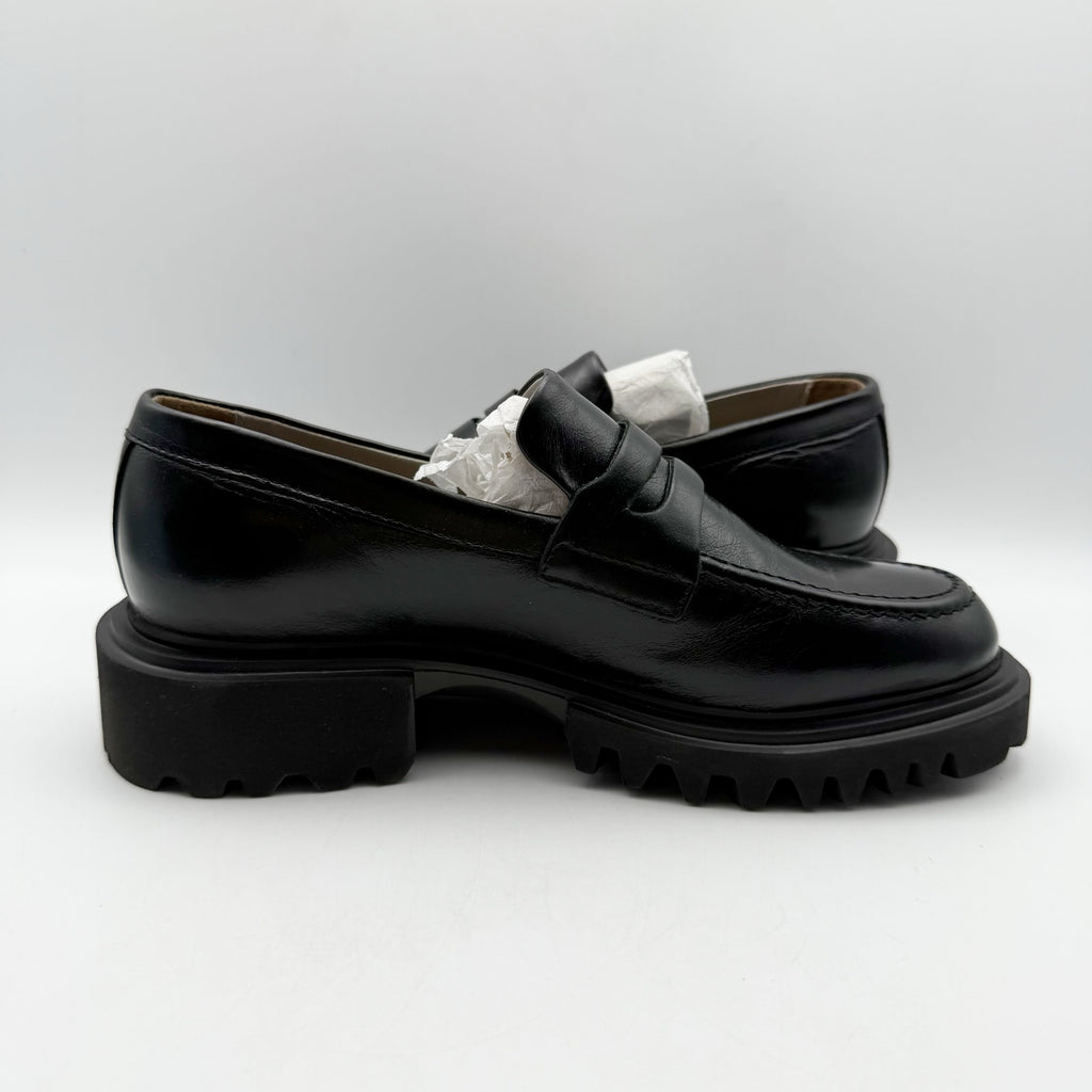 Allsaints Womens Lola Loafers Size 7 EU 37 Black Leather Chunky Lug Sole NWOB