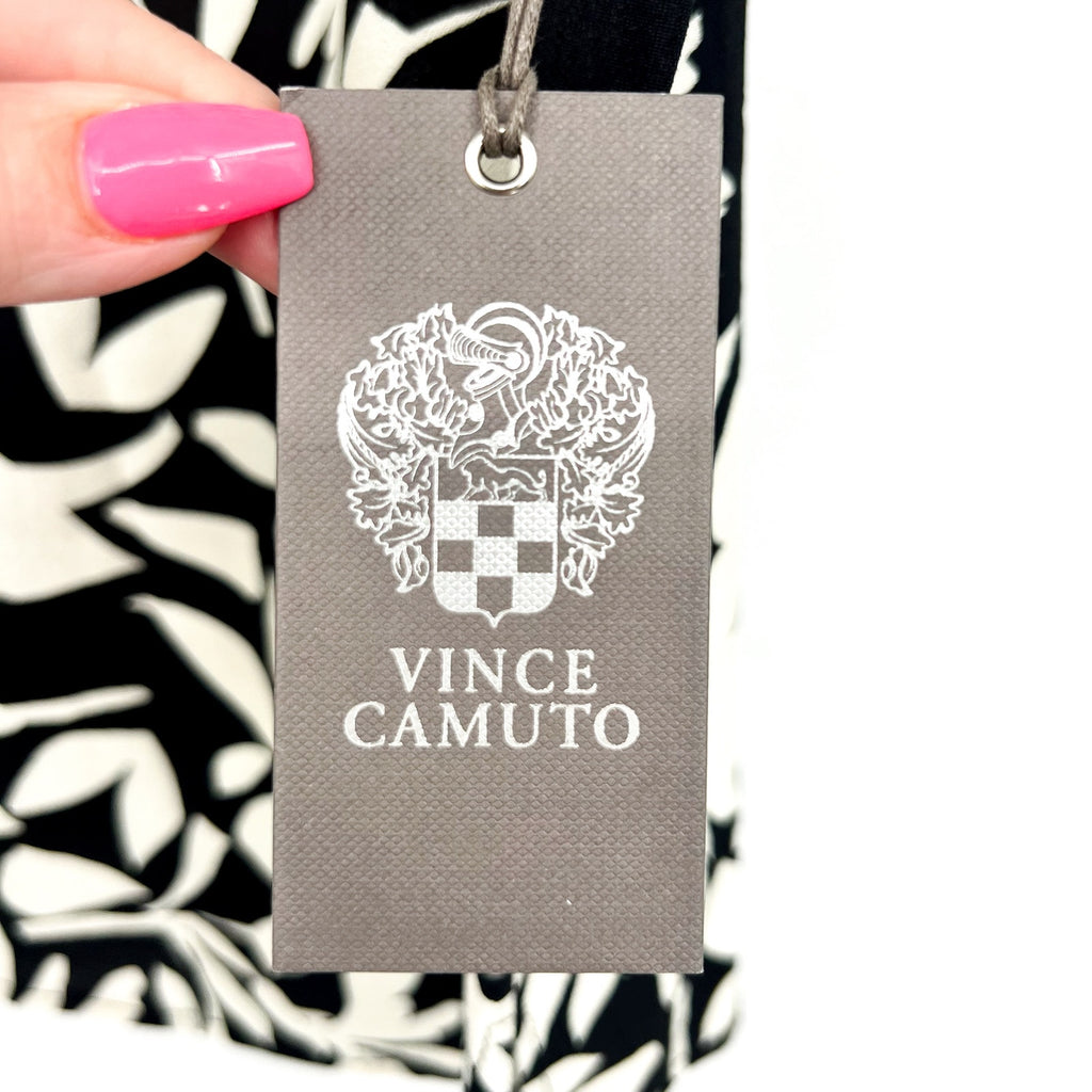 VINCE CAMUTO Women's Floral-Print Top Small Black White Crocheted-Trim NWT