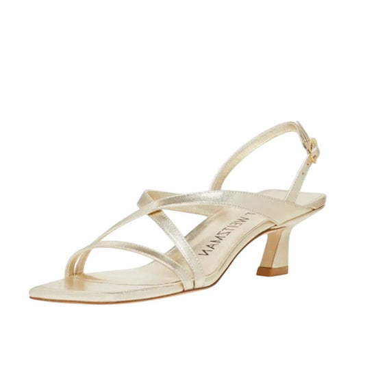Stuart Weitzman Womens Oasis 50 Kitten Heeled Sandal US 9 M Gold Leather NIB