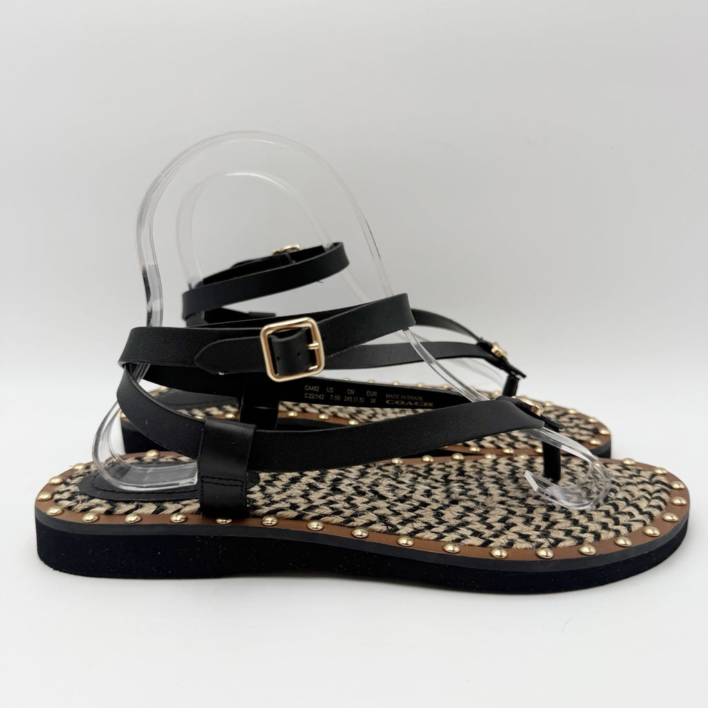 Coach Womens Gracey Sandals Size 7.5 M Black Leather NWOB