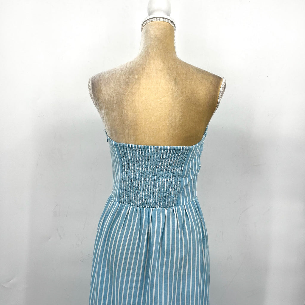 L*SPACE Women's Melody Strapless Maxi Dress Large Blue White Striped NWT