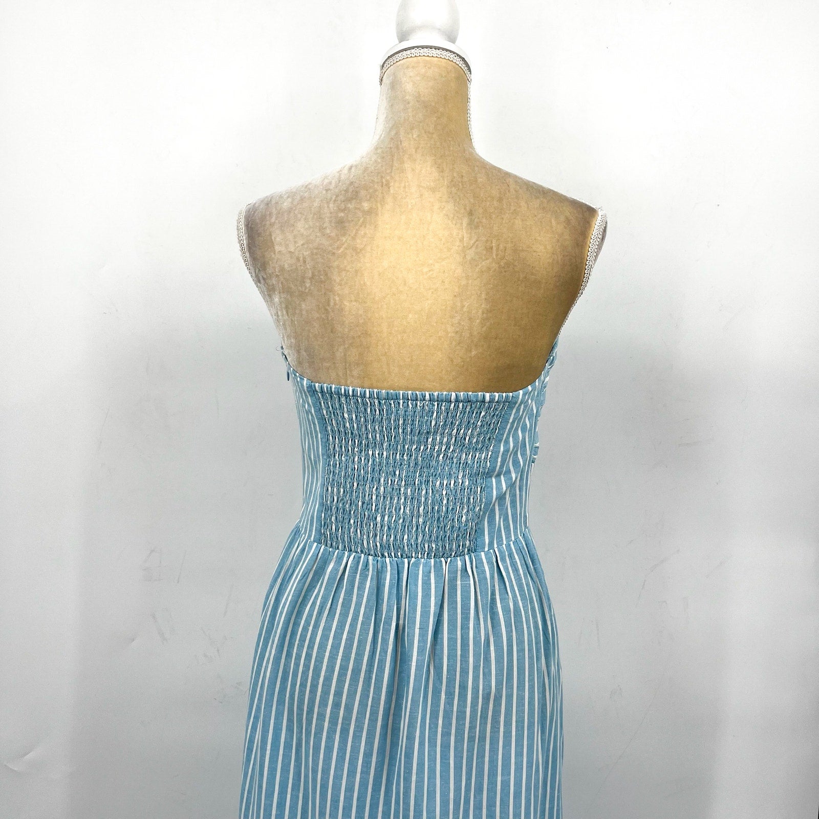 L*SPACE Women's Melody Strapless Maxi Dress Large Blue White Striped NWT