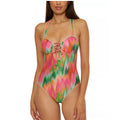 BECCA Women's Lace-Up One-Piece Swimsuit Large Pink Mirage Metallic NWT