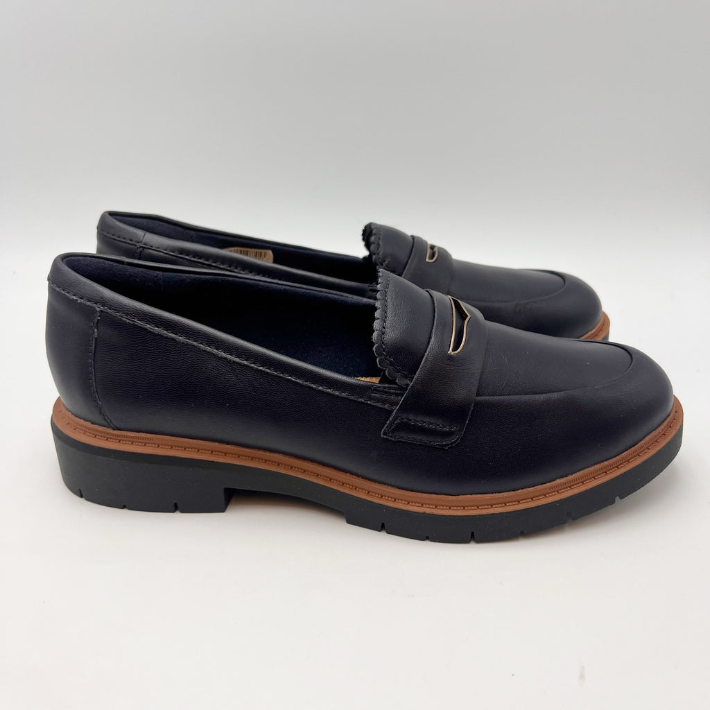 Clarks Womens Westlynn Glow Loafers Size 9 WIDE EU 40 Navy Blue Leather NWOB