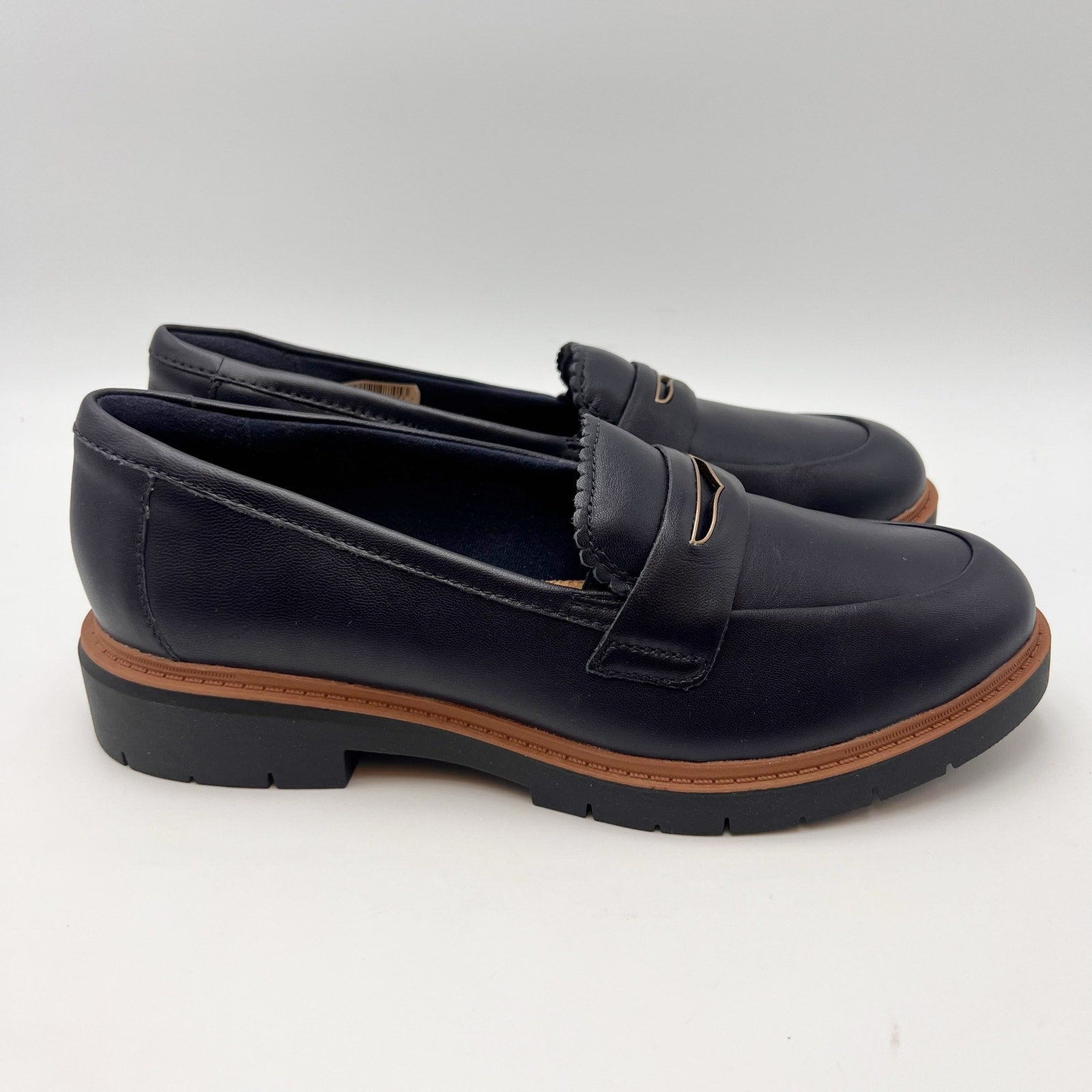 Clarks Womens Westlynn Glow Loafers Size 9 WIDE EU 40 Navy Blue Leather NWOB
