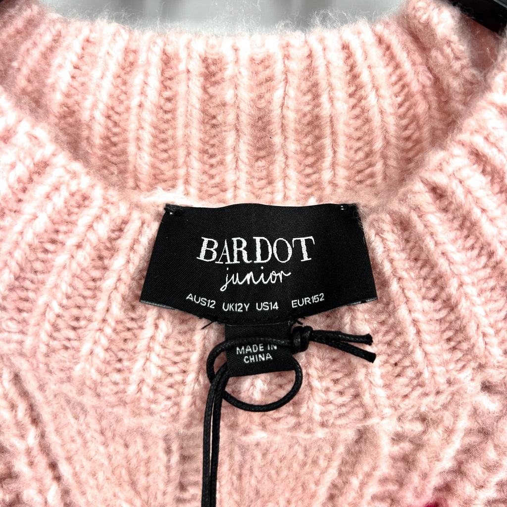 BARDOT Girl's Cozy Cable Knit Crewneck Sweater Size 12 Pink Potpourri NWT