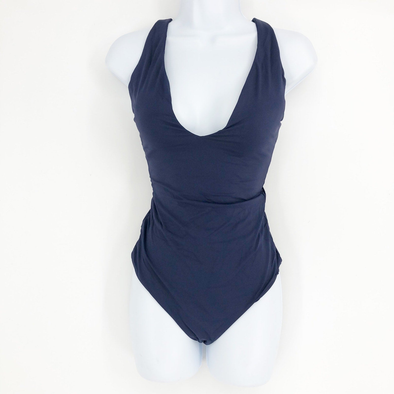 ANDIE SWIM Bali One Piece Swimsuit Medium Tall 8-10 Navy Blue Deep Plunge NWT