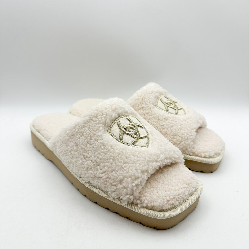 ARIAT Womens Cozy Chic Fuzzy Slippers Size 11 Cream Slide Sandals NWOB