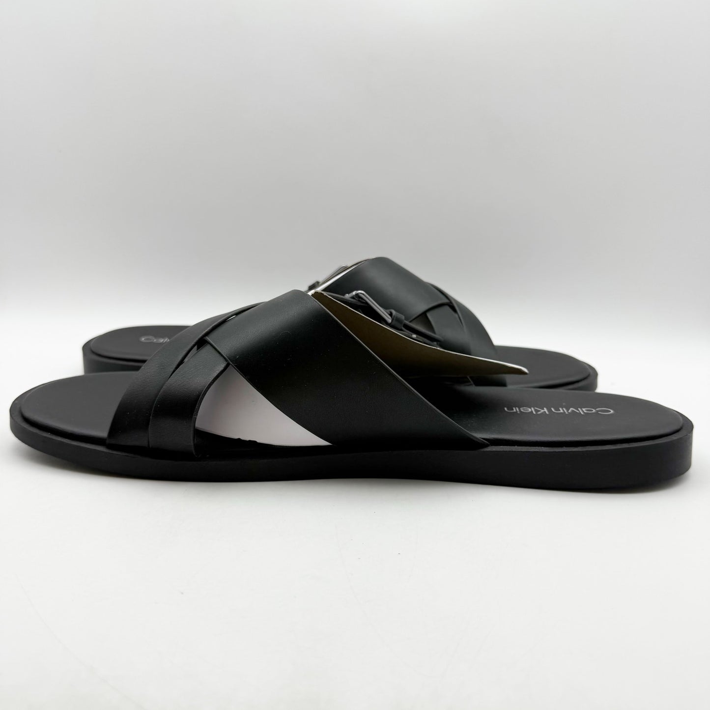 Calvin Klein Mens Elon Slip On Sandals US 13 M Black Vegan Leather NIB