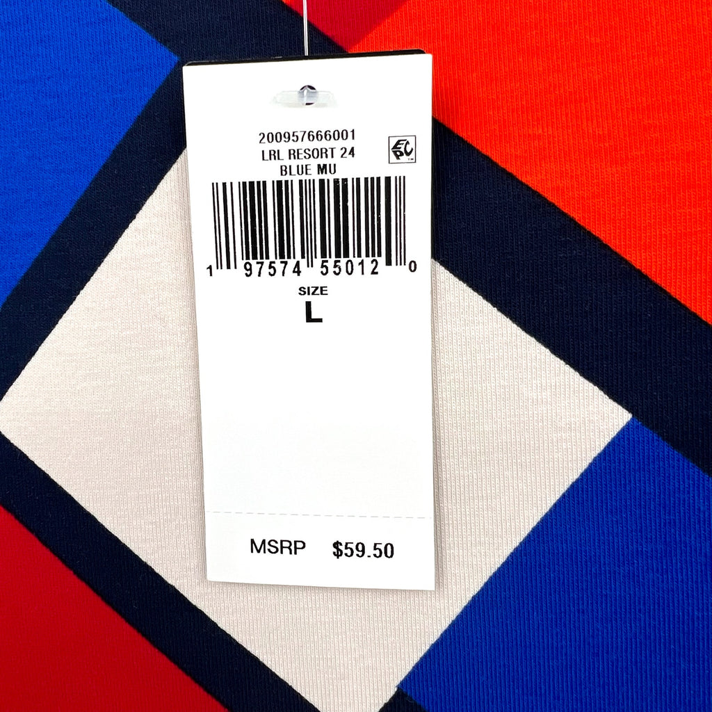 LAUREN RALPH LAUREN Judy Top Large Blue Red Geometric Mid-Sleeve NWT