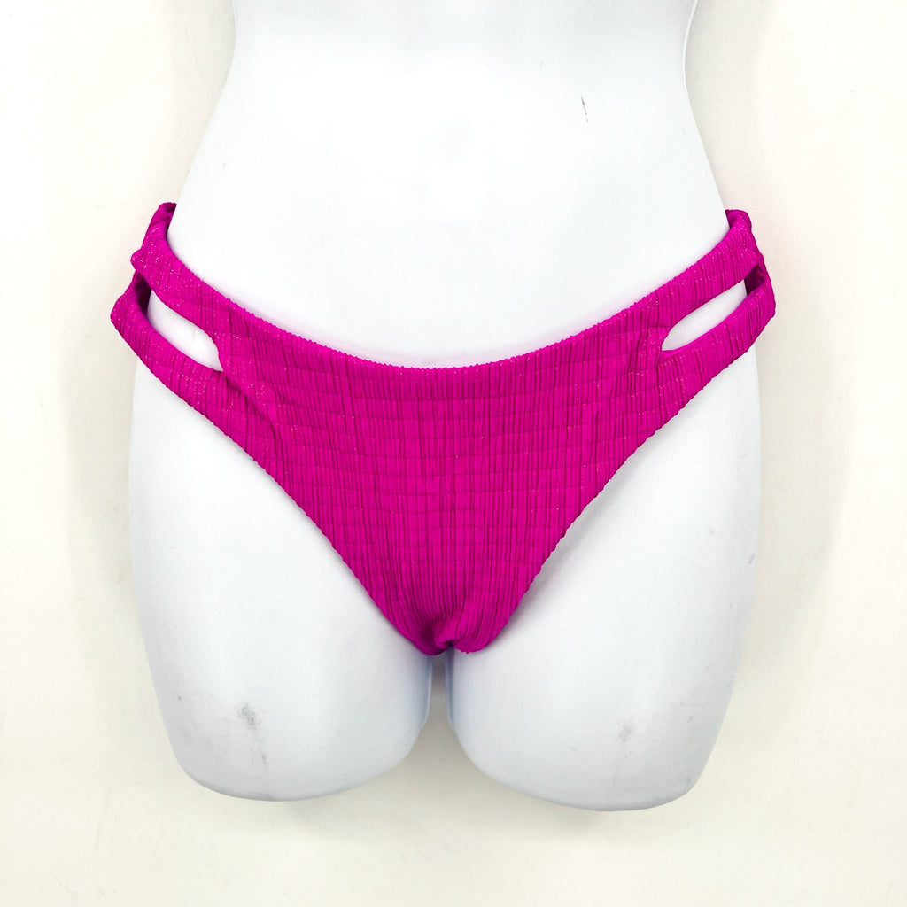 BECCA Women's Luminous Hipster Bikini Bottom Small Vivid Pink Cut Out Swim NWT