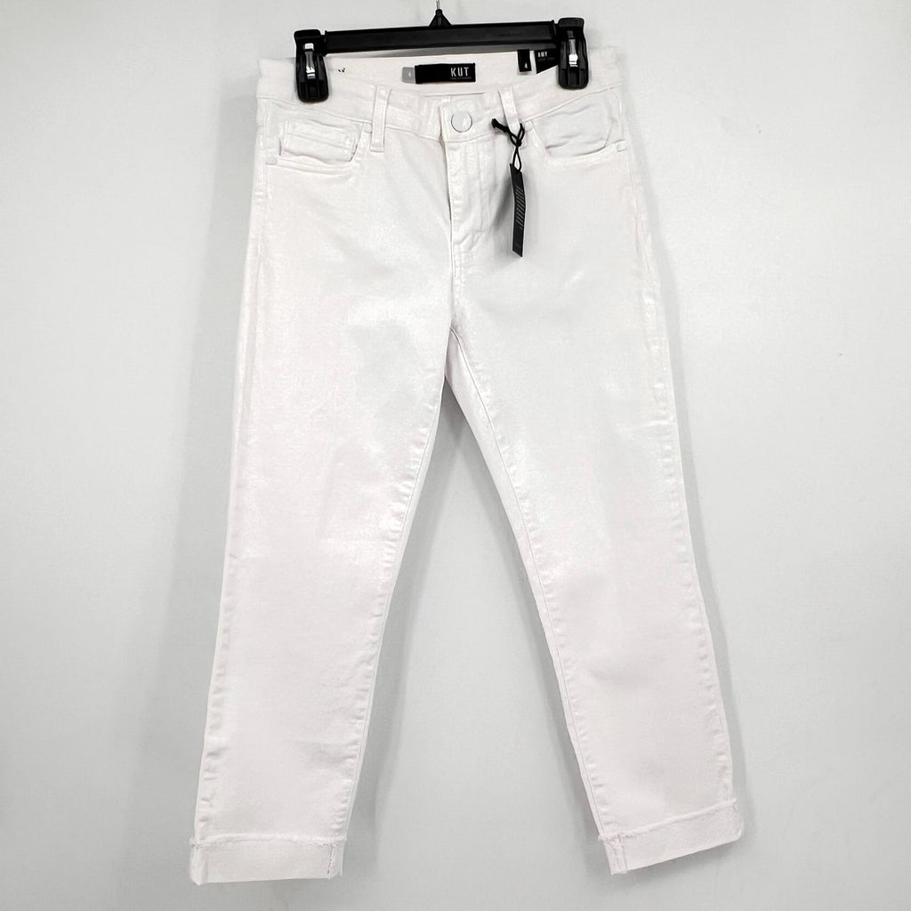 KUT FROM THE KLOTH Amy Crop Straight Leg Jeans Size 4 White Mid Rise NWT