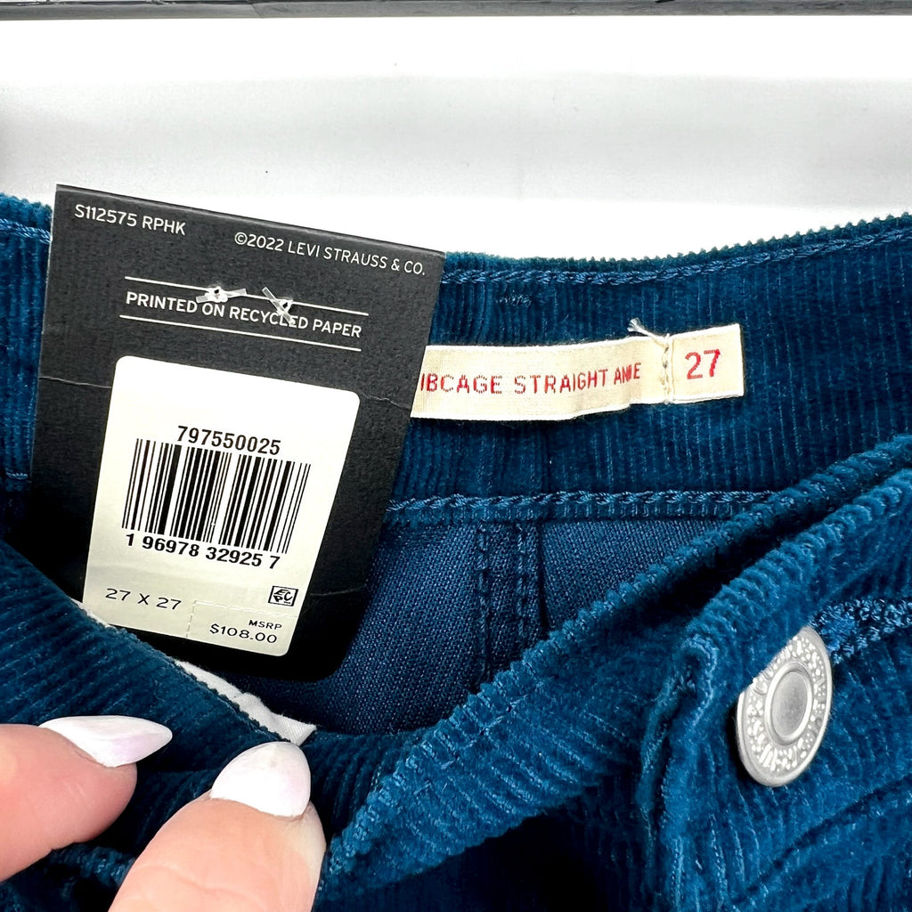 LEVI'S Women's Ribcage Ankle Corduroy Pants 27x27 US 4 Blue Straight  NWT