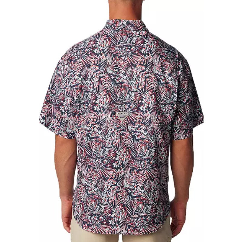 COLUMBIA PFG Mens Super Tamiami Short Sleeve Shirt Small Red Blue Print NWT