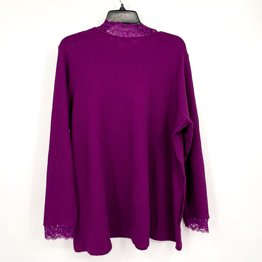 LOGO LORI GOLDSTEIN Metallic Waffle Knit Top 1X Purple Long Sleeve NWOT