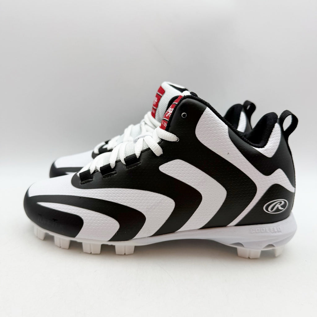 Rawlings Boys Rookie Mid Baseball Cleats US 4 EU 36 Black White NIB