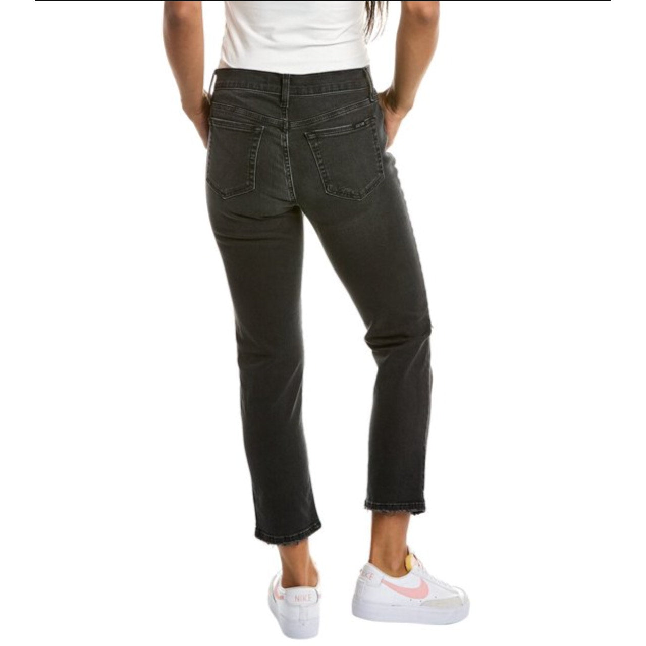 JOES JEANS Straight Crop Jeans Size 26 US 4 Black Wash Distressed Mid Rise NWT