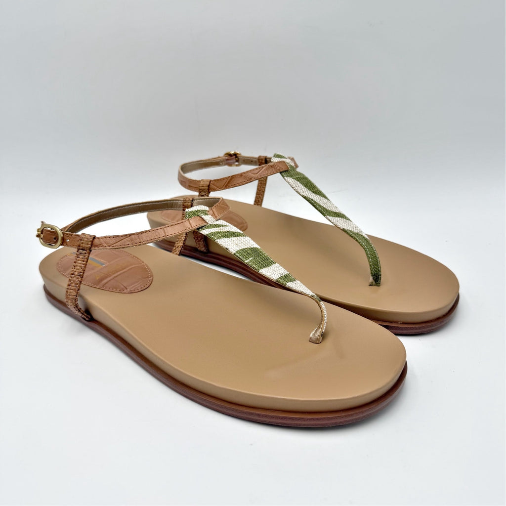 Sam Edelman Womens Naomi T-Strap Flat Sandals Size 9.5 M Green Tan NIB