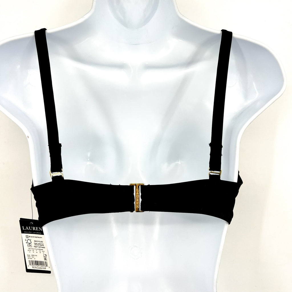 LAUREN RALPH LAUREN Women's Ring Triangle Bikini Top Size 14 Black NWT