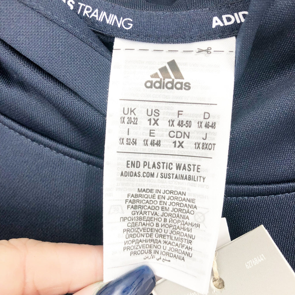 ADIDAS Women's Aeroready Big-Logo Hoodie 1X Navy Blue Sweatshirt NWT