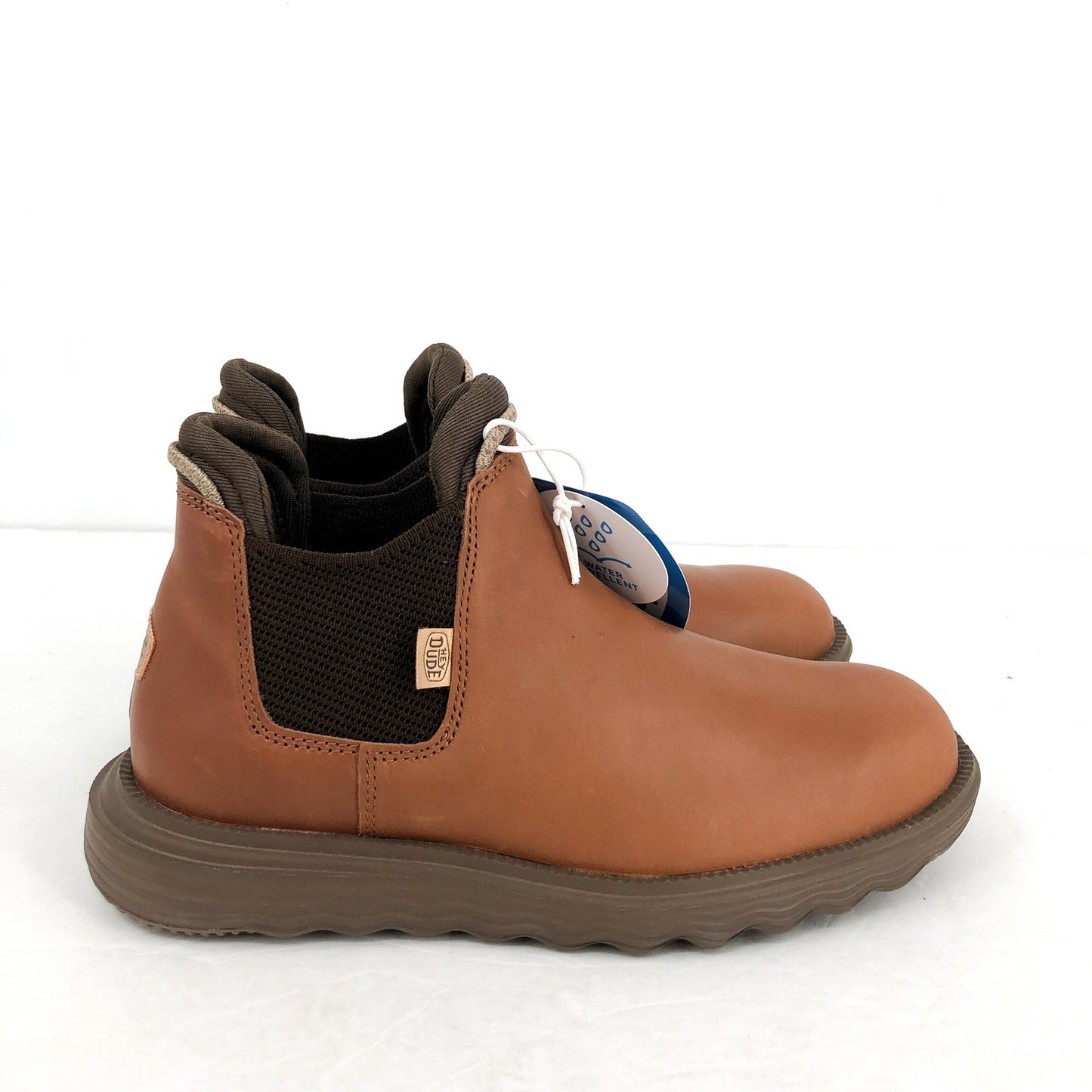 HEY DUDE Womens Branson Ankle Boots US 7 Cognac Leather Pull-On NIB