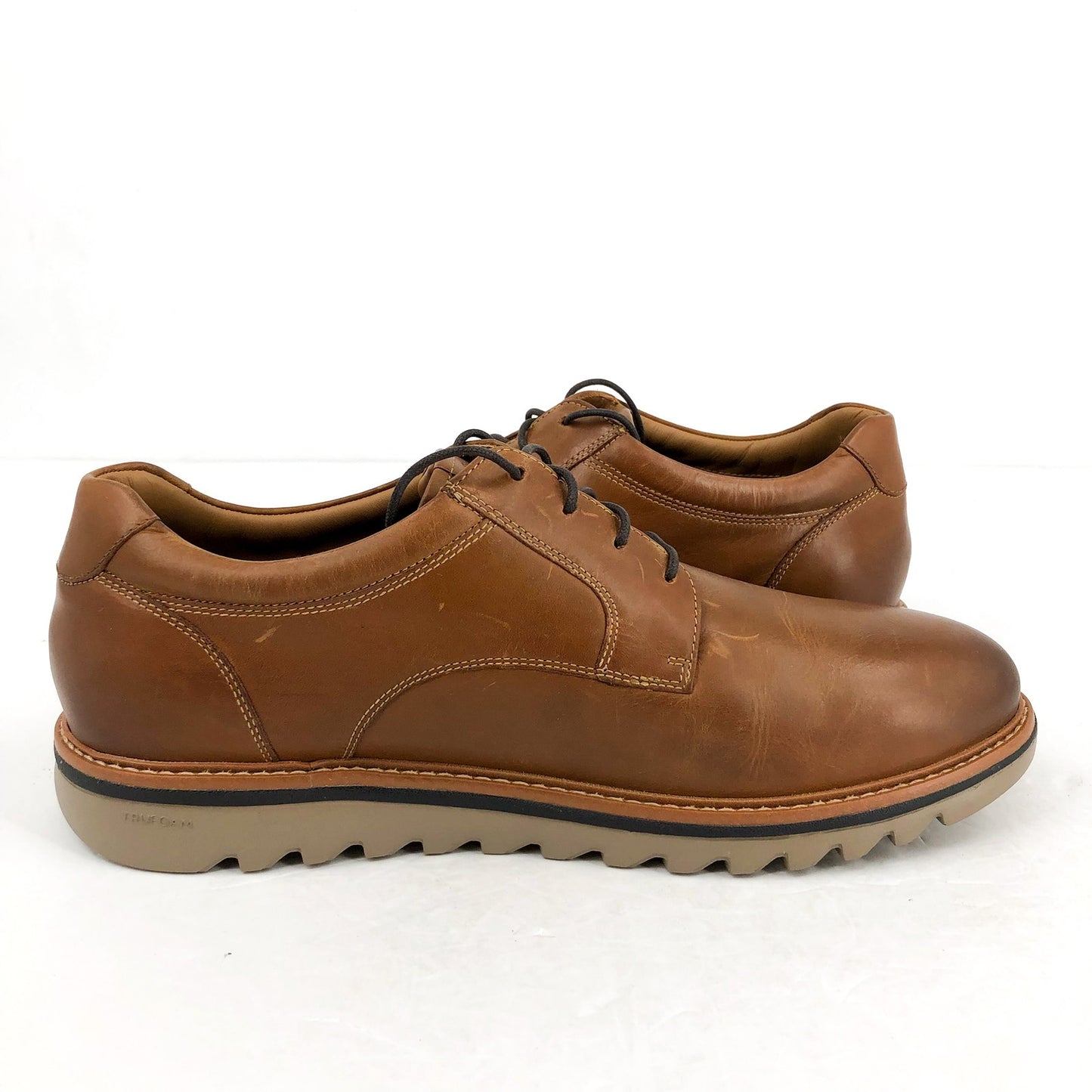 Johnson & Murphy Mens Braydon Plain Toe Dress Shoes 12 Wide Tan Leather NIB