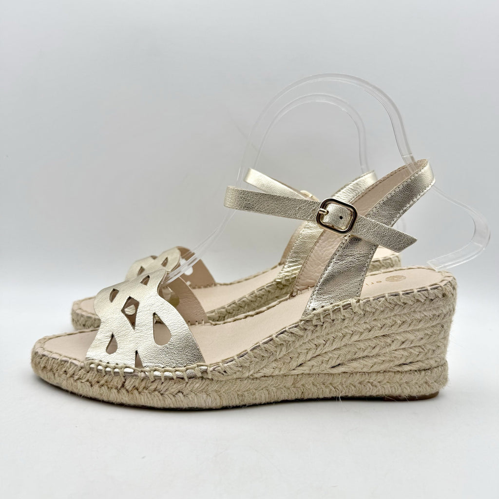 Eric Michael Womens Ruby Wedge Sandals EU 39 US 9 Gold Leather Espadrille NIB