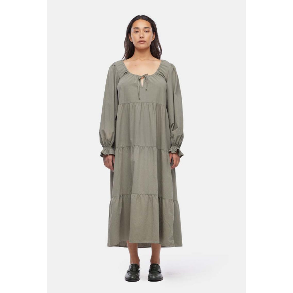 LACAUSA Women's Tate Tiered Midi Dress Small Eucalyptus Green Long Sleeve NWT