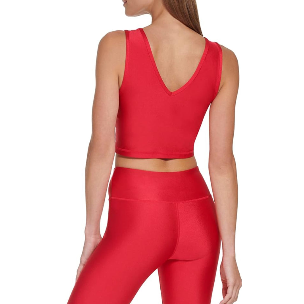 DKNY Women's Cropped Tank Sports Bra Large Red Longline Yoga Activewear NWT