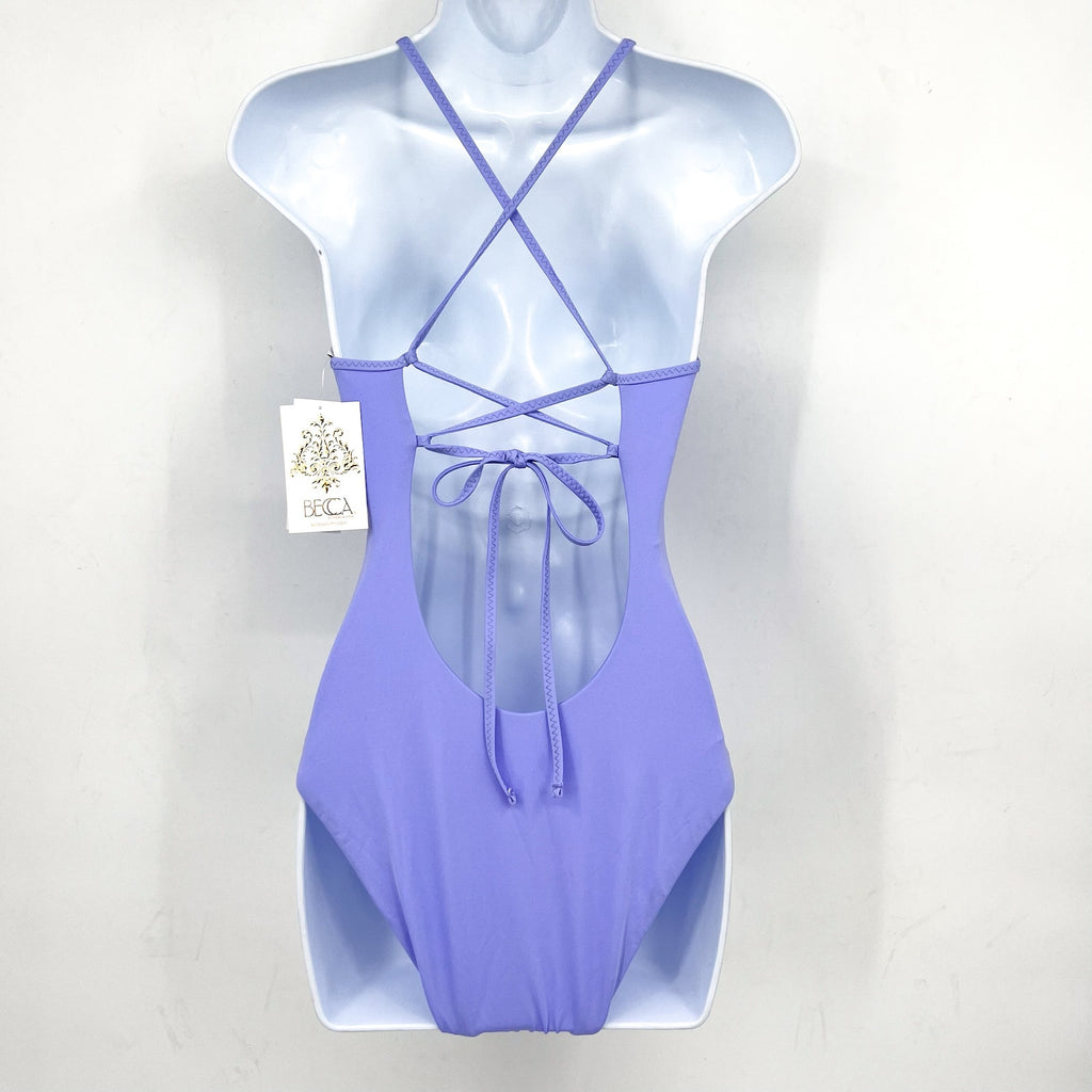 BECCA Women's Fiesta Clare Plunge One Piece Swimsuit Small Bellflower Purple NWT