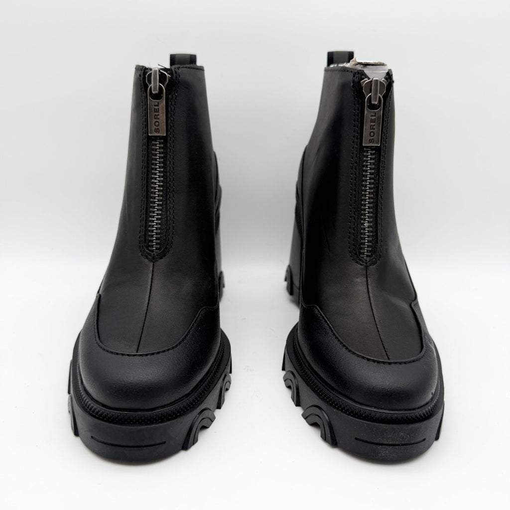 SOREL Womens Brex Heel Zip Bootie US 7 EU 38 Black Leather Waterproof NIB