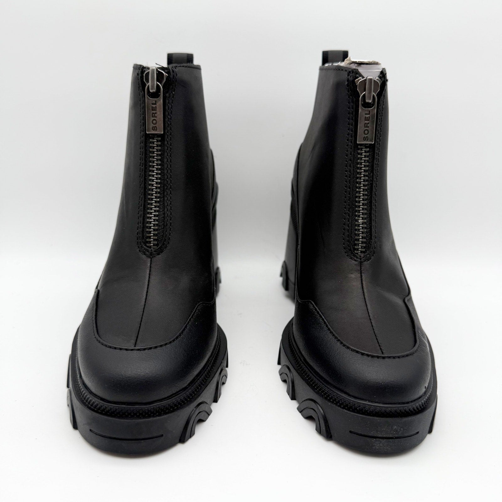 SOREL Womens Brex Heel Zip Bootie US 7 EU 38 Black Leather Waterproof NIB