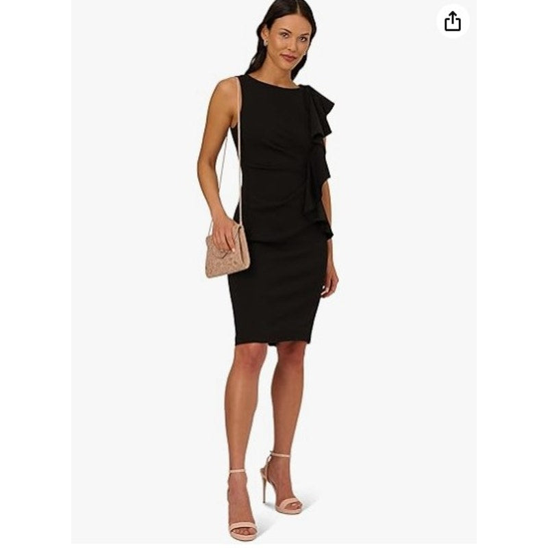 ADRIANA PAPELL Women's Waterfall Ruffle Crepe Dress Size 16 Black Cocktail NWT