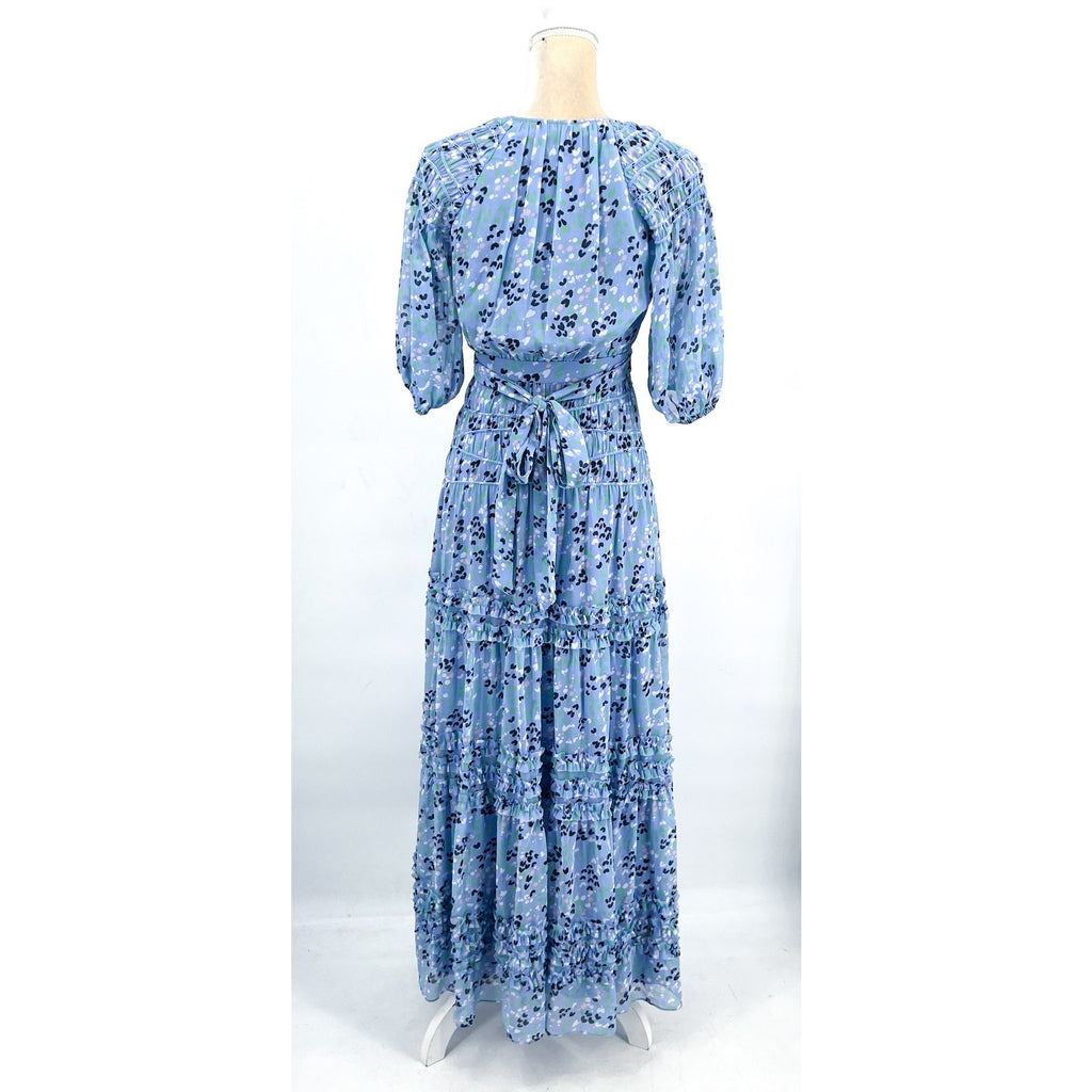TED BAKER Womens Blakeli Floral Dress TED 0 US 2 Blue Smocked Puff Sleeve NWOT