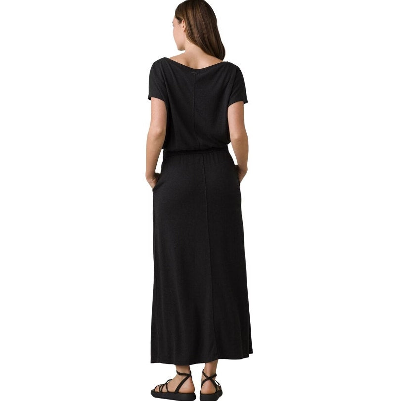 PRANA Women's Cozy Up Skyland Dress Large Black Stretch Boatneck NWT